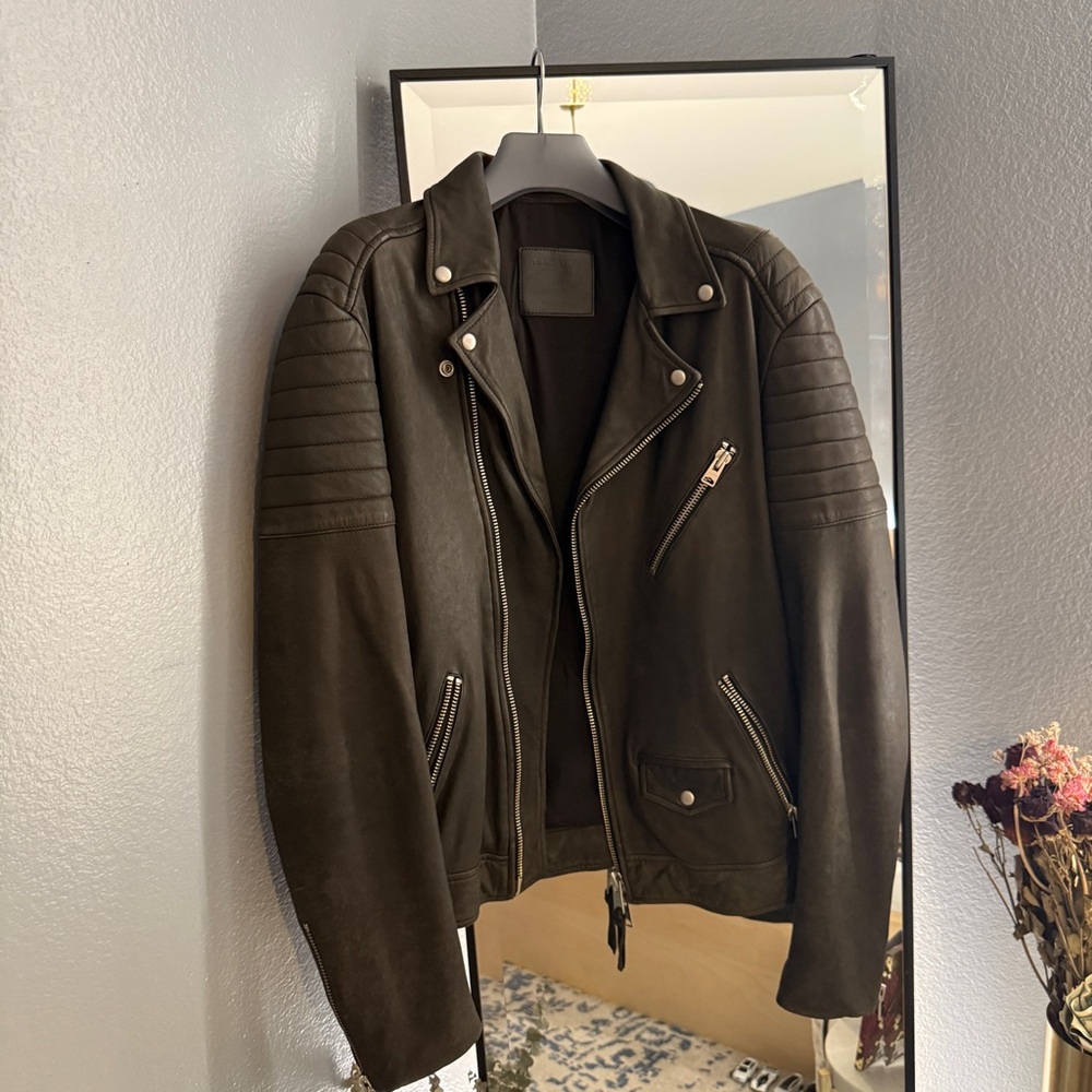 All Saints Black Lightweight Shirt Jacket with Moto-Style Design - Picture 2 of 6